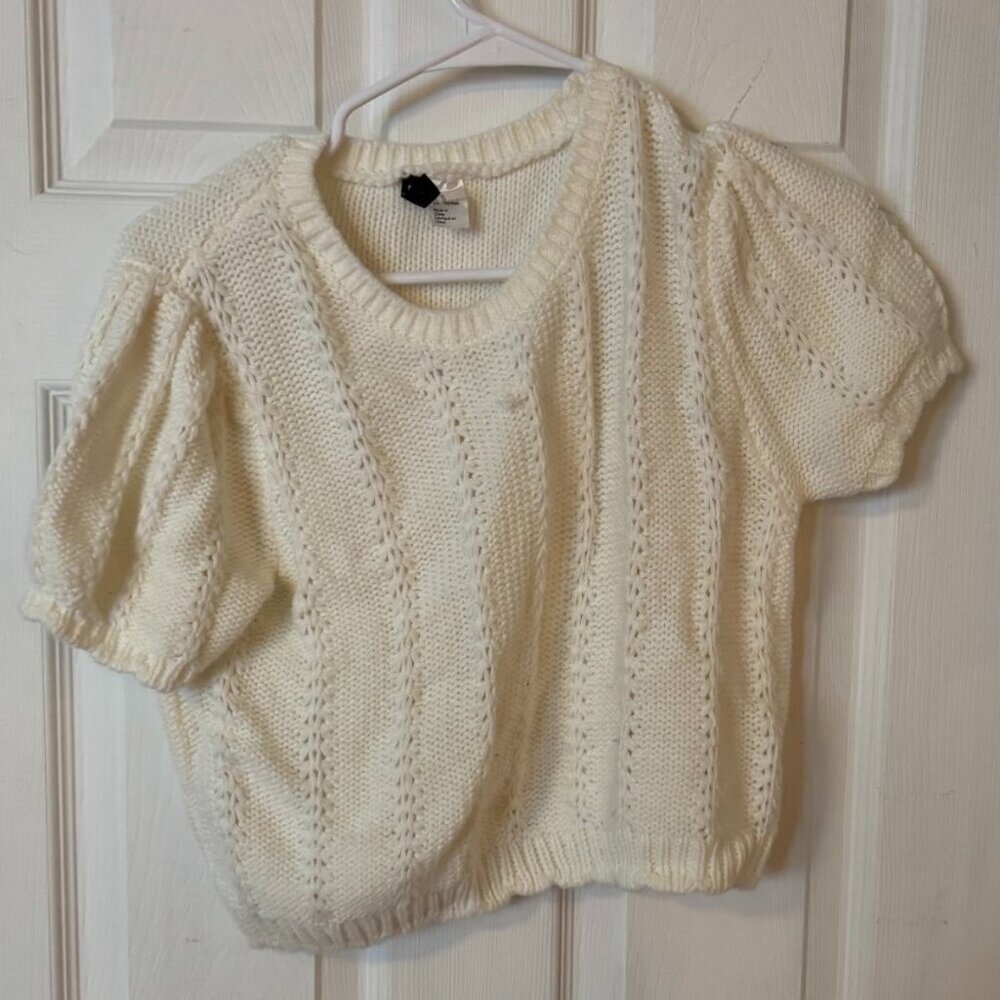 Cream Knit Short Sleeve Sweater - Originally 19.00